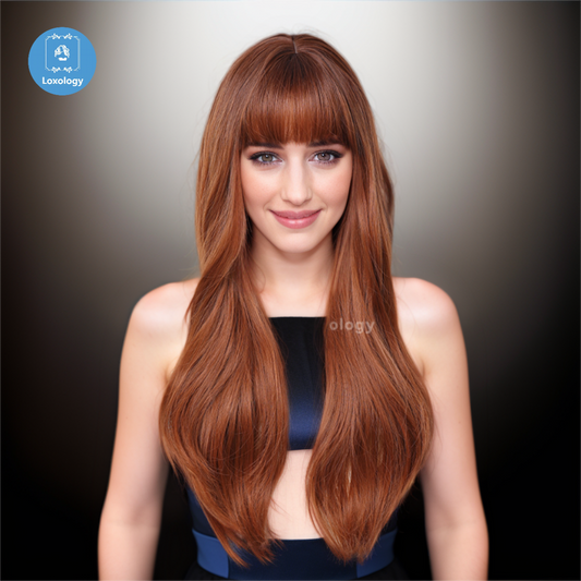 【Emily】Loxology | Long curly wigs orange with bangs wigs