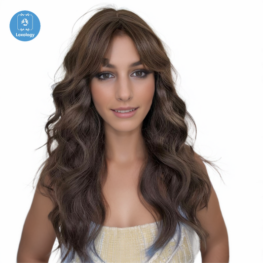 【Helene】Loxology | 22 Inch Long Curly Brown Ladies Wig for Daily or Party Use