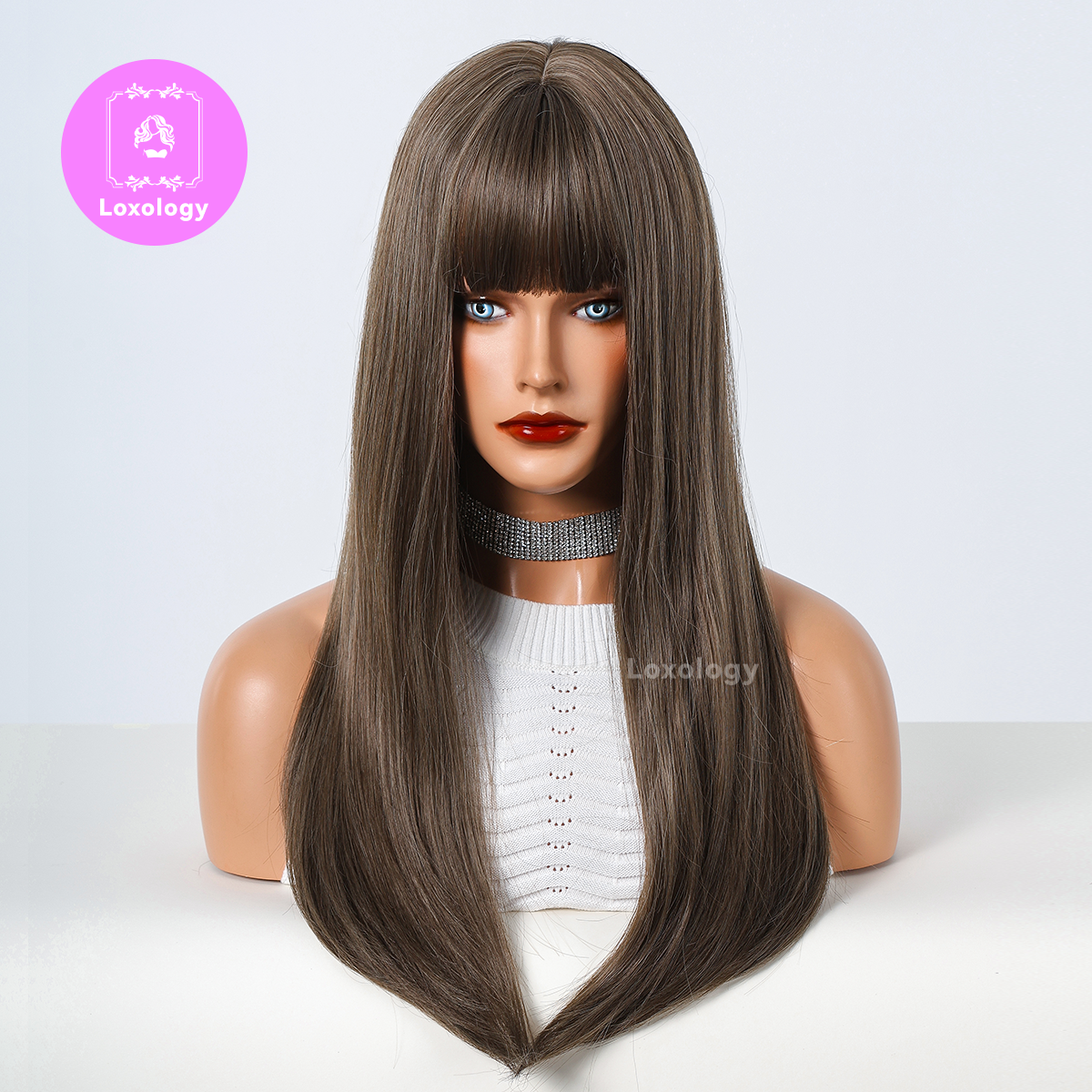 【Lily】Loxology | 30 Inch long straight wigs light brown  with bangs wighs