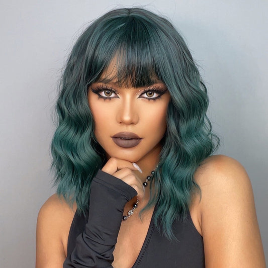 【Giselle】Loxology | 16 Inch Green Ombre Wavy BOB wigs for Women for Daily Life Use