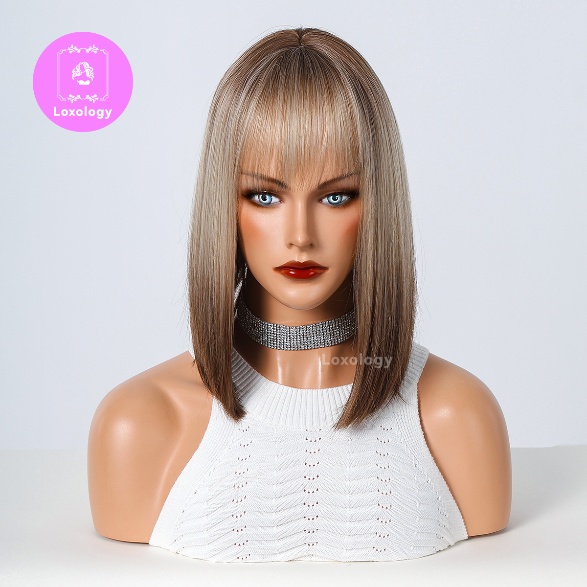 【Taylor】Loxology | 14 Inch short bobo straight wigs blondewith bangs wigs