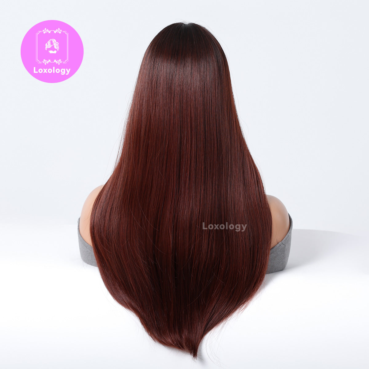 【Morwenna】Loxology | 28 inch Long straight wigs black ombre wine red Wigs with bangs wigs