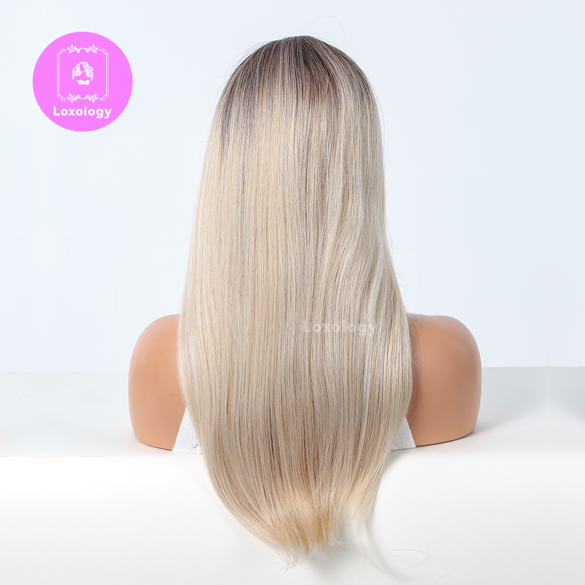 【Ella】Loxology | Long straight wigs black ombre white blonde with bangs wigs