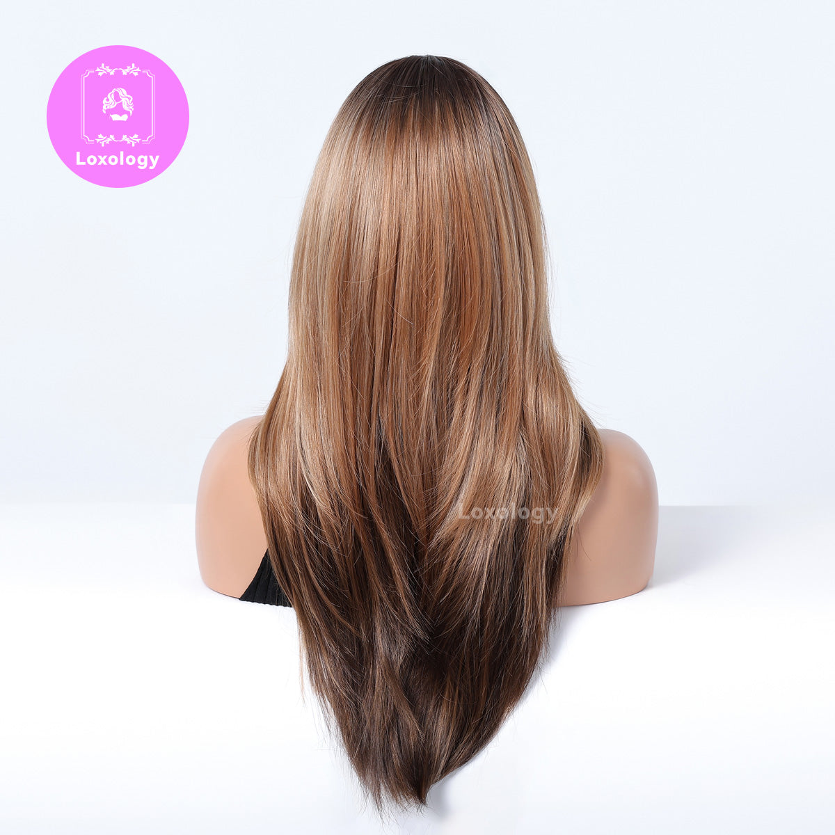 【Clementine】Loxology | 22 Inch Straight Brown Ombre Black Layered Synthetic Wigs