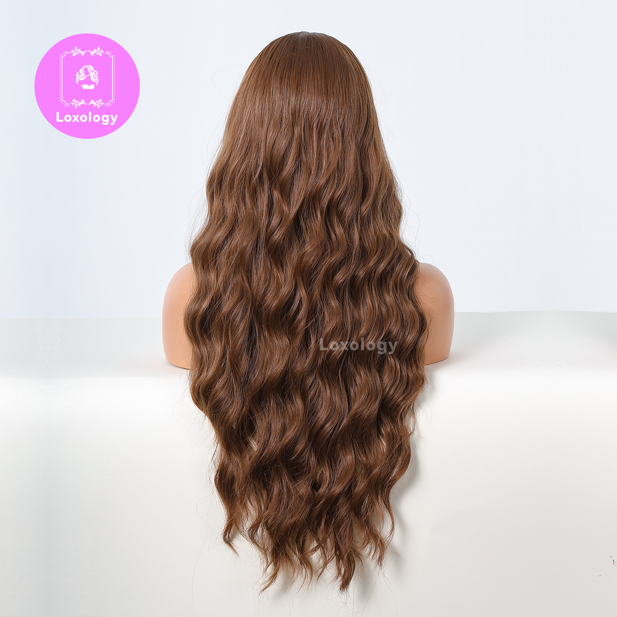 【Luna】Loxology | 28 Inch long curly Wigs brown with bangs wigs