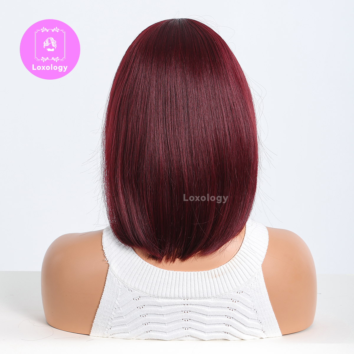 【Taylor】Loxology | 14 Inches Long Straight Wine Red Wigs Bangs Synthetic Wigs