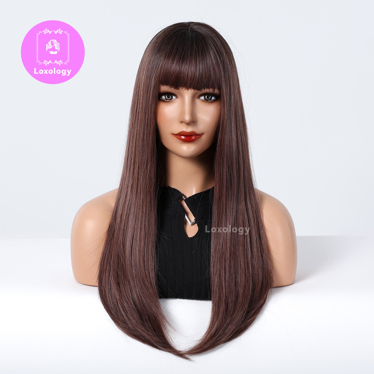 【Isabeau】Loxology | 28 Inch long straight wigs light brown wigs with bangs wigs