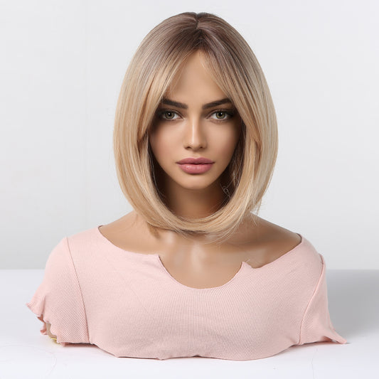 【Iliad】Loxology | 14 Inches Long Straight Blonde Bobo Wigs Synthetic Fiber Wigs Women's Wigs Daily Use for Party or Cosplay Photos