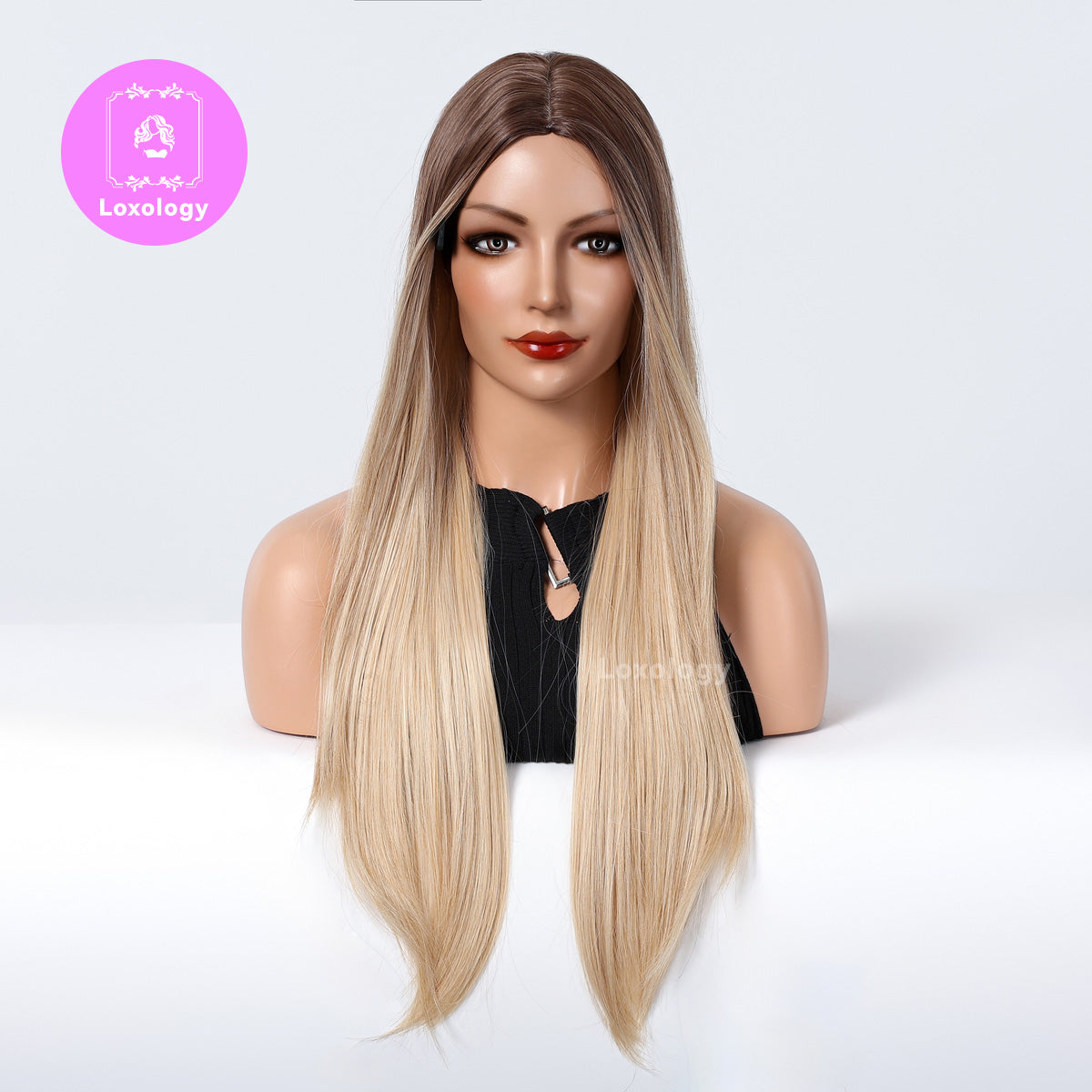 【Phoebe】Loxology | 26 inchs ombre blonde middle part long straight hair  synthetic wigs