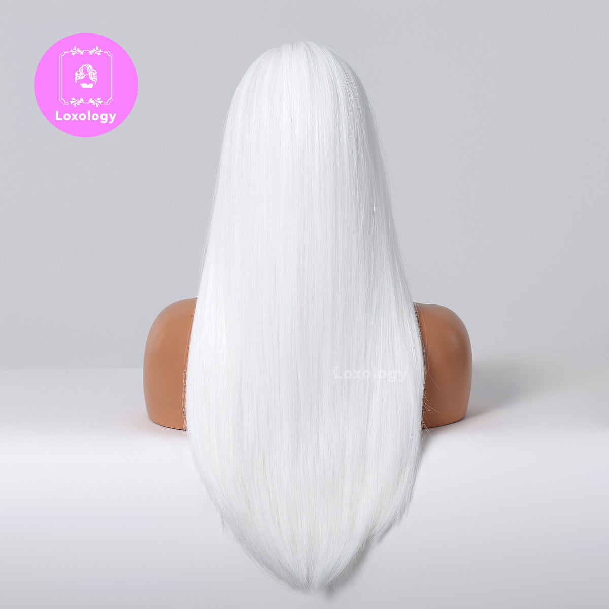 【Gemma】Loxology | 26 Inch Long Straight White Wigs with Bangs Synthetic Women Wig