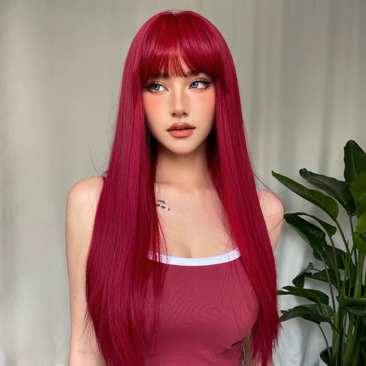 【Mila】Loxology | 26Inch Red Long Straight Wigs for Women Synthetic Wigs Women's Wig