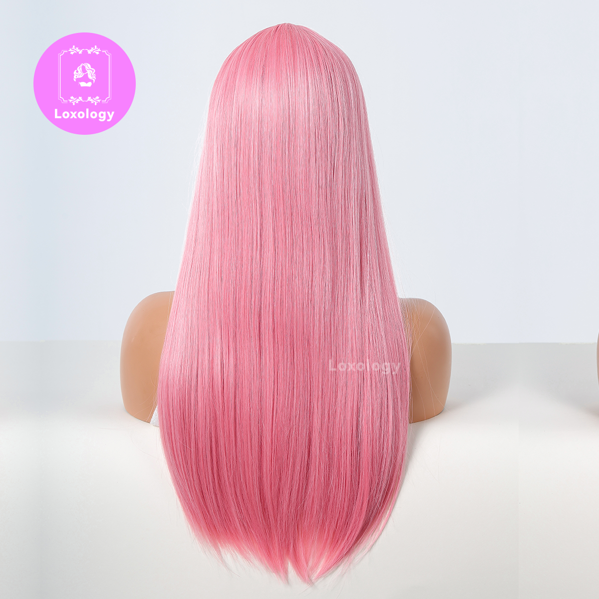 【Quiin】Loxology | 26 Inch long straight wigs pink with bangs wigs