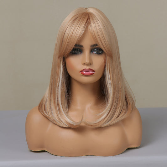 【Callie】Loxology | 16 Inch long straight wigs blonde with bangs wigs for women daily