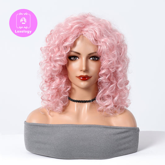 【Eudora】Loxology | 12 Inch Short Curly Pink Wigs Synthetic Wigs for Women Daily Use