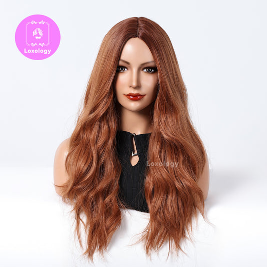 【Fable】Loxology | 26 Inches Long Curly Reddish Brown Wigs Synthetic Wigs Women's Wig