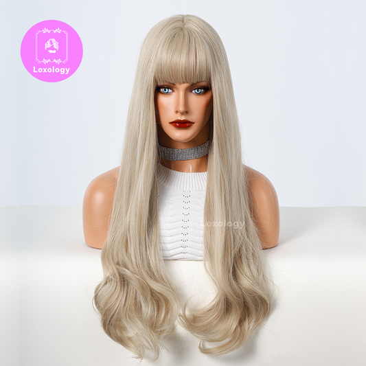 【Olivia】Loxology | 28 Inch long curly wigs blonde with bangs wigs