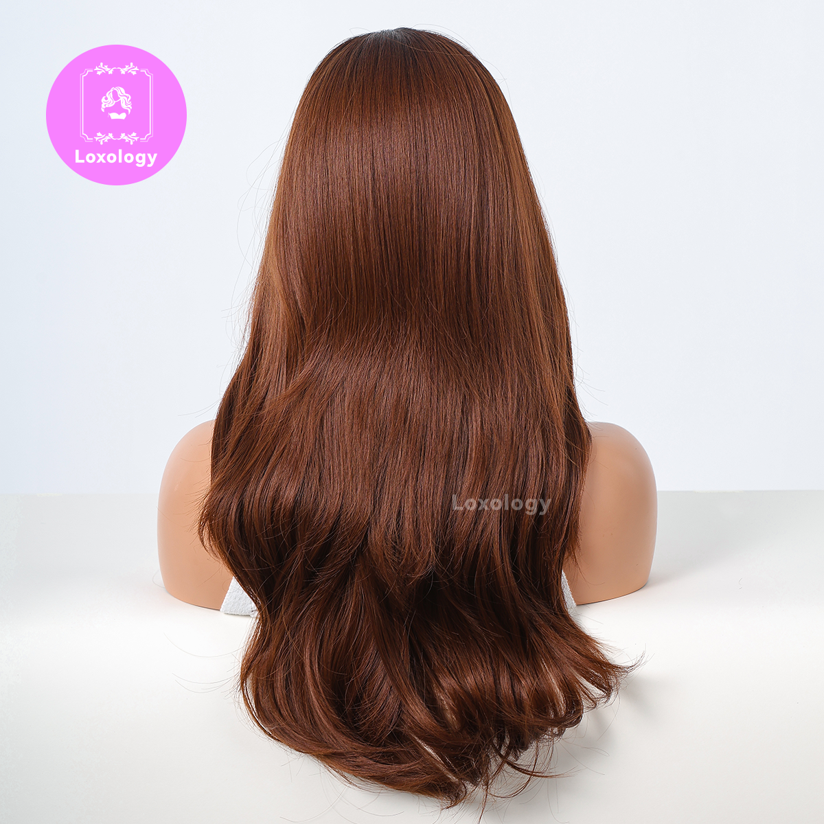 【Brielle】Loxology | 24 Inches Long Curly Brown Wigs with Bangs Synthetic Wigs