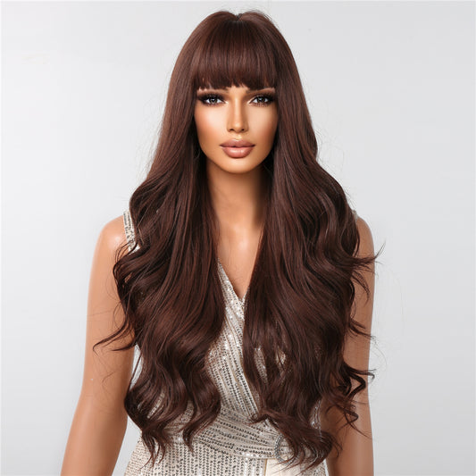 【Delta】Loxology | 32 inch brown curly hair with bangs, women's wig, suitable for Daily Use