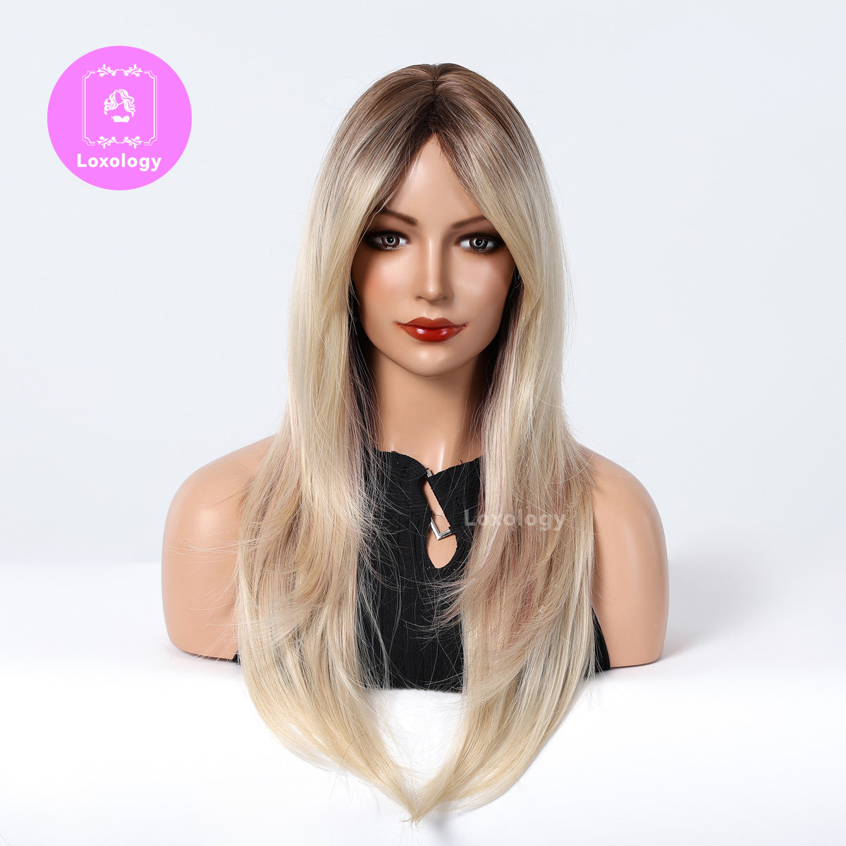 【Imani】Loxology | 20 Inch Long Straight Blonde Synthetic Wigs with Bangs Women's Wigs