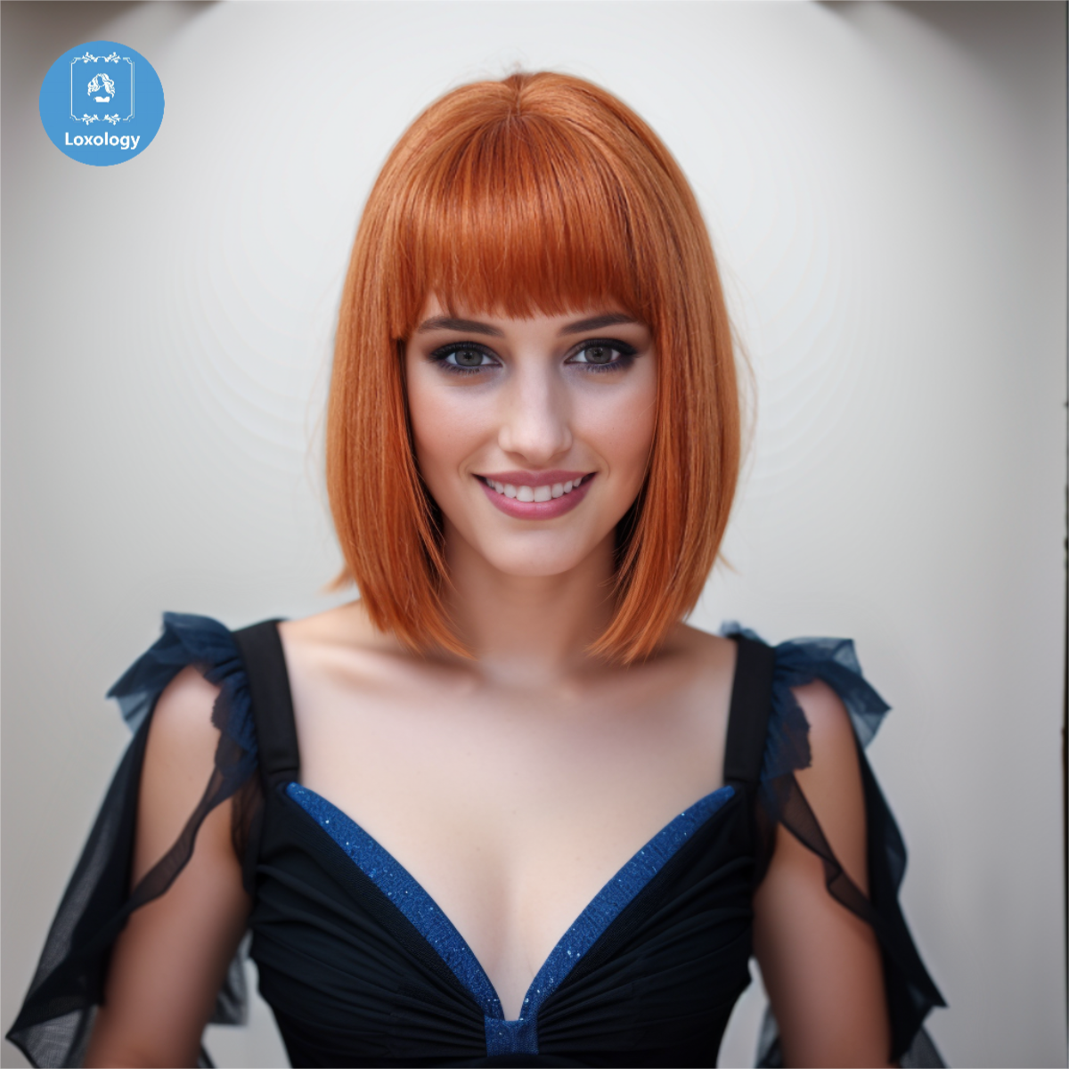 【Addison】Loxology | 12Inch short straight bobo wigs orange with bangs wigs for women