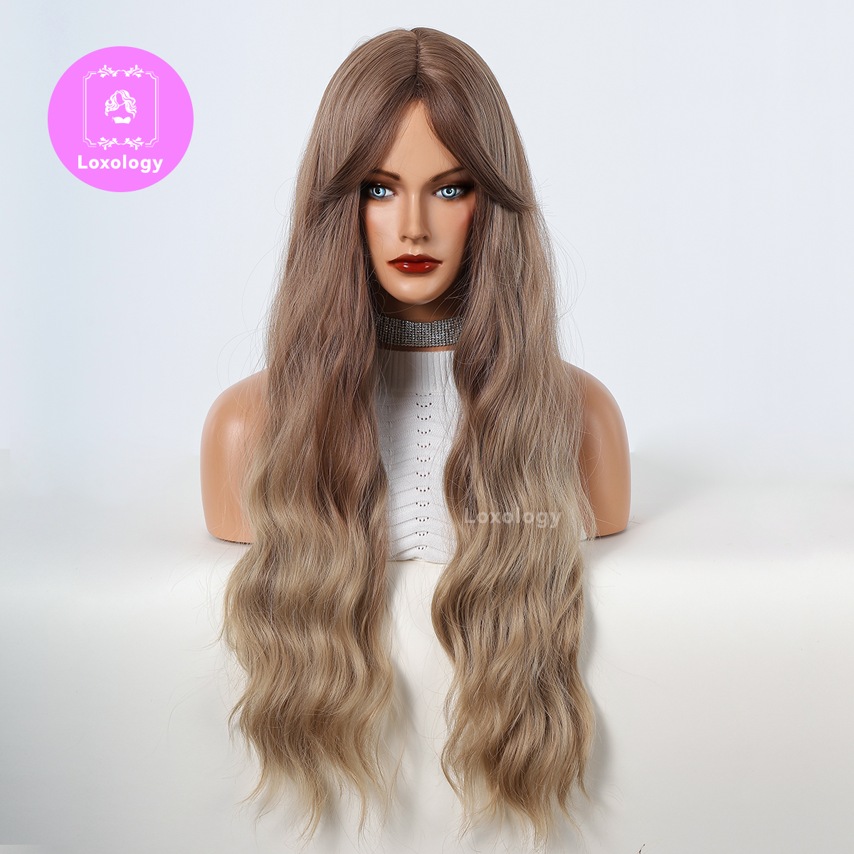 【Elizabeth】Loxology | 26 Inch long curly wigs blonde with bangs wigs