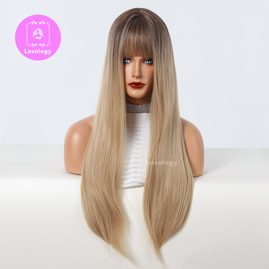 【Vesper】Loxology | 28 Inch Brown Ombre Blonde Long Straight Wigs for Women