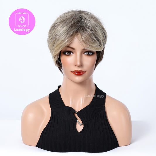 【Octavia】Loxology | 10 inch Brown Ombre Pixie Cut for Women for daily Synthetic Wigs