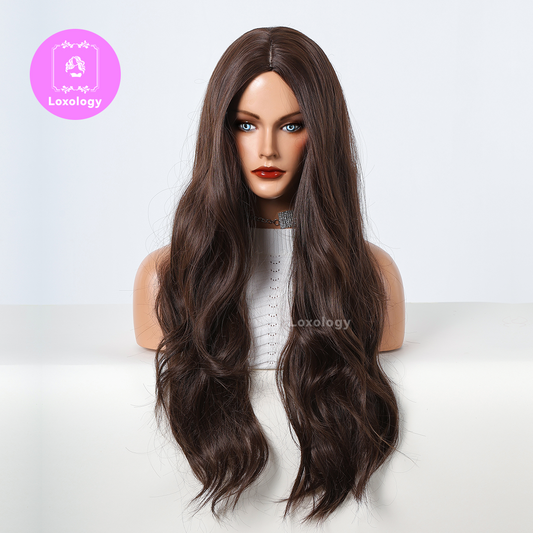 【Hazel】Loxology | 26 Inch Dark Bronwn Long Wavy Wigs