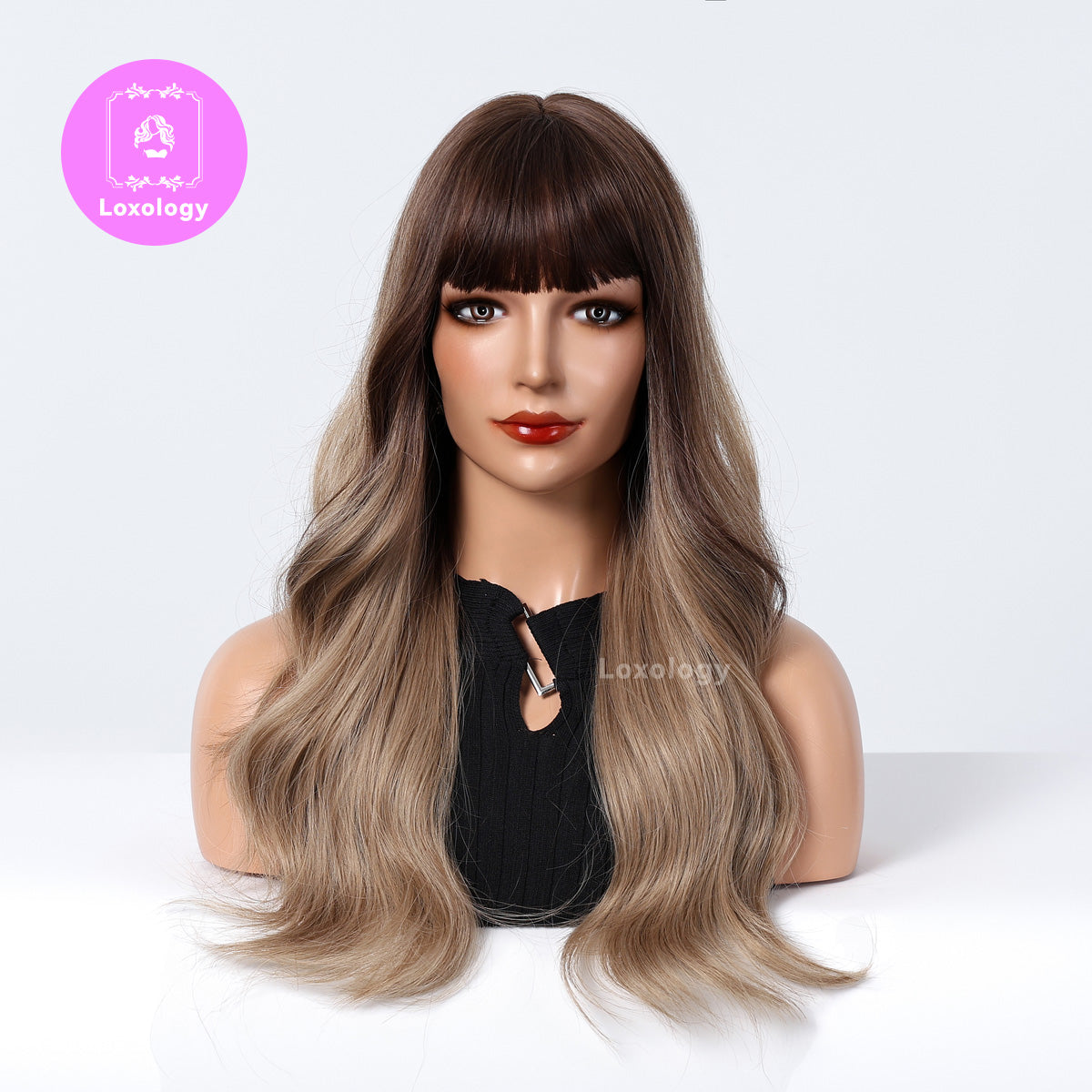 【TAvalon】Loxology | 26Inch Long curly wigs Brown with bangs wigs for women for daily life