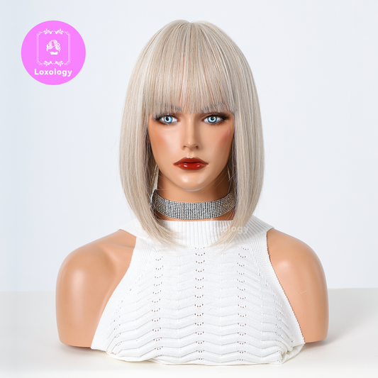 【Haven】Loxology | 12 inch short straight ivory Bob wig with bangs