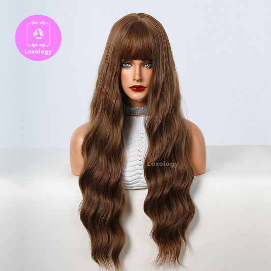 【Lyra】Loxology | 26 Inches Long Curly Brown Wigs Synthetic Wigs