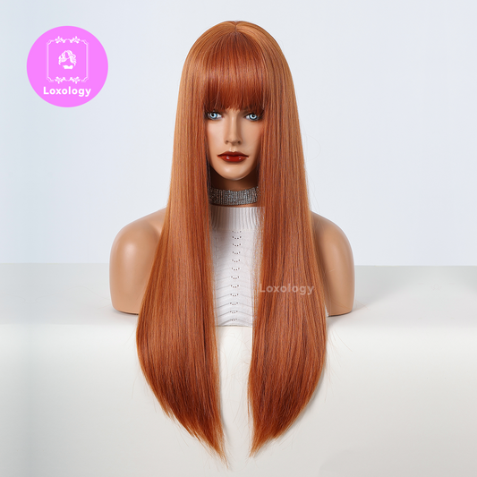 【Coco】Loxology | 30 Inch long straight orange with Bangs wigs