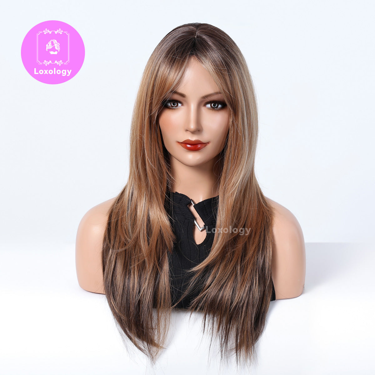 【Clementine】Loxology | 22 Inch Straight Brown Ombre Black Layered Synthetic Wigs