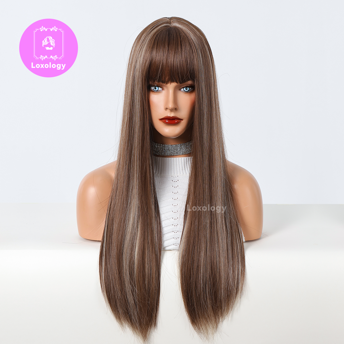 【Ruby】Loxology |26 long straight wigs brown blonde with bangs wigs