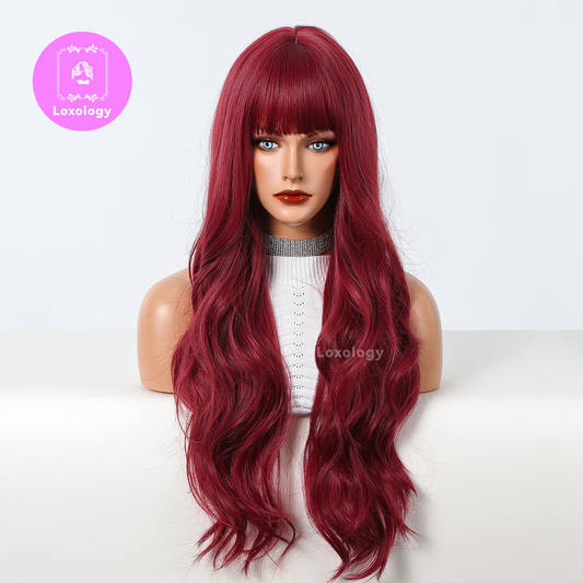 【Lark】Loxology |  26inches wine red Long Burgundy curly wig