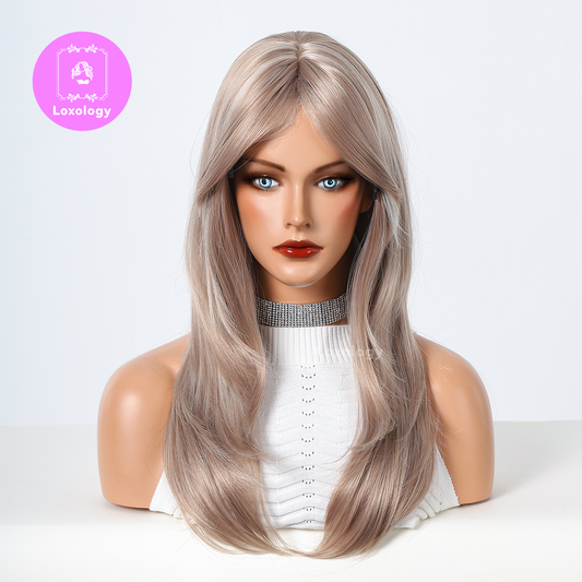 【Xanthe】Loxology | 24 Inch long straight wigs blonde with bangs wigs for women daily