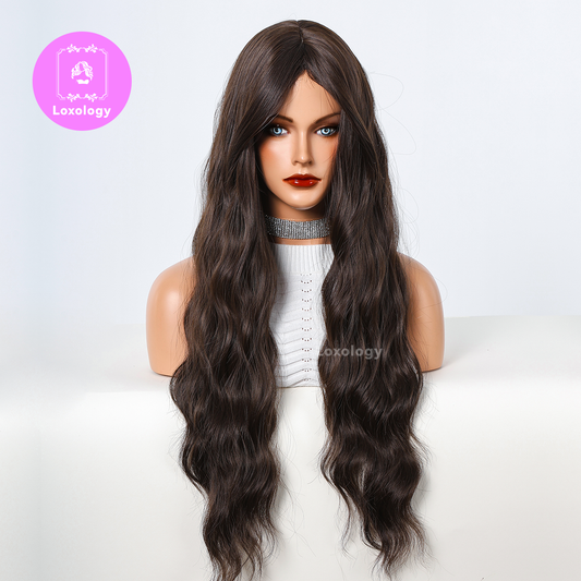 【Seraphina】Loxology | 26 Inch brown curly wigs with bangs wigs