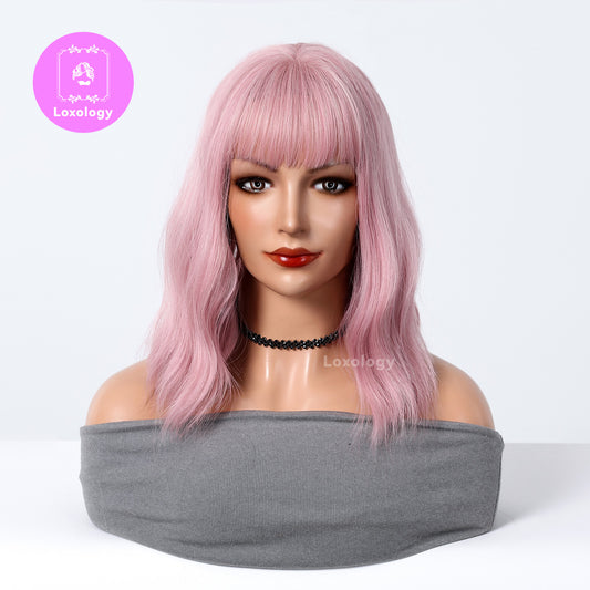 【Sabrina】Loxology | 14 inch Pink Curly Short wig Women's wig and Synthetic Wigs