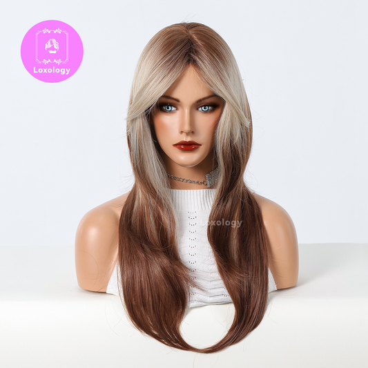 【Gwendolyn】Loxology | 22 inches ombre dark brown to blonde layered long straight wigs