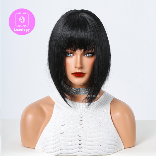 【TAstrid】Loxology | 10 inch Black Short Bob With Bangs