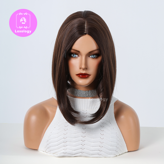 【Ophelia】Loxology | 14 Inches Long Straight Brown Bobo Wigs Synthetic Fiber Wigs