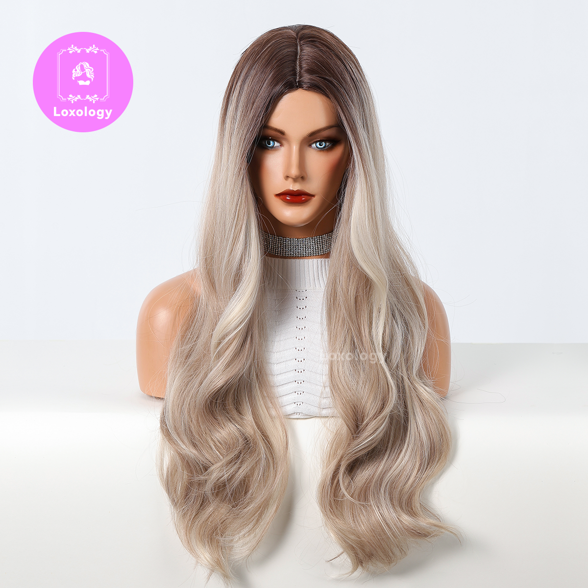 【Clara】Loxology | 26 Inches Long Curly Champagne Blonde Wigs Synthetic Wigs