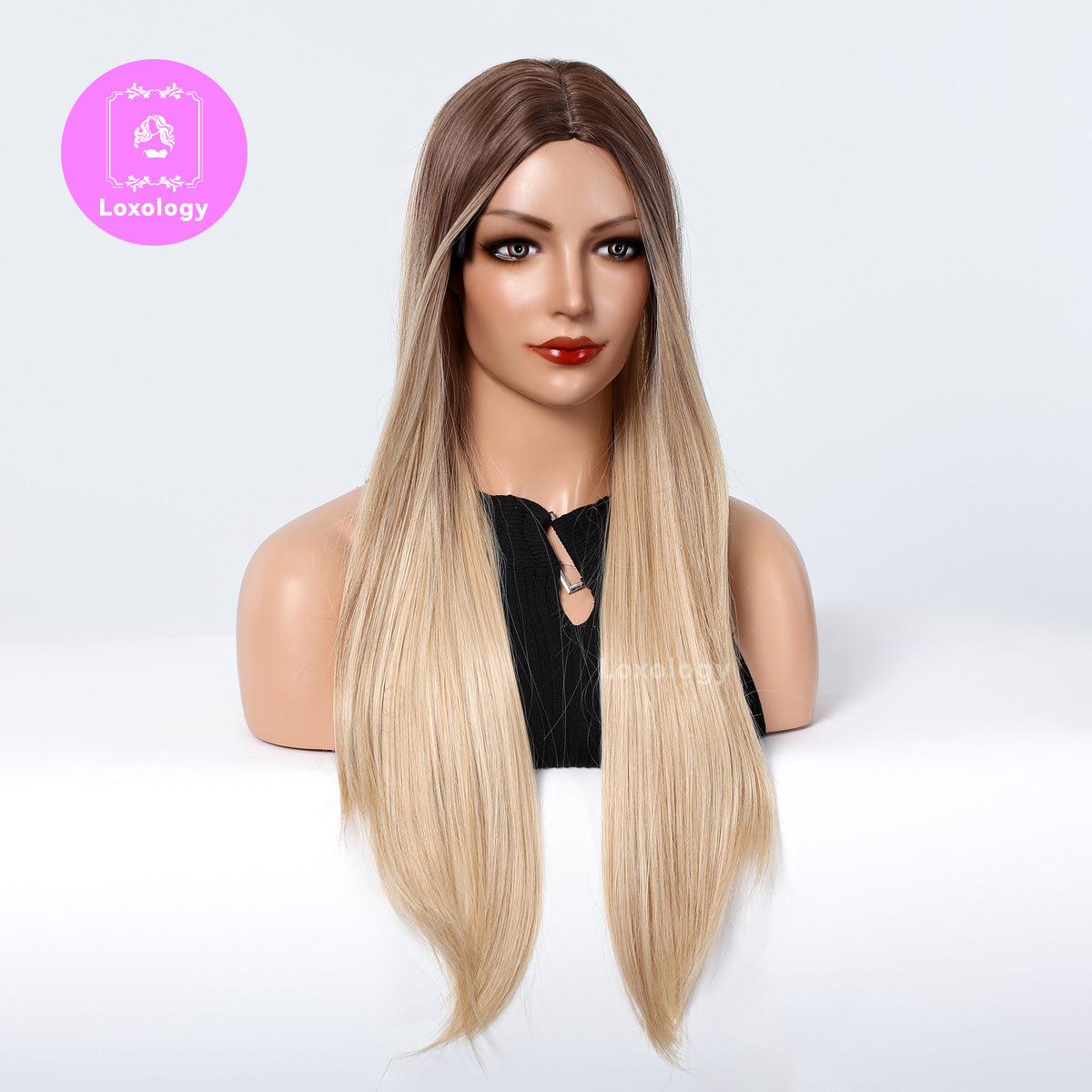 【Phoebe】Loxology | 26 inchs ombre blonde middle part long straight hair  synthetic wigs