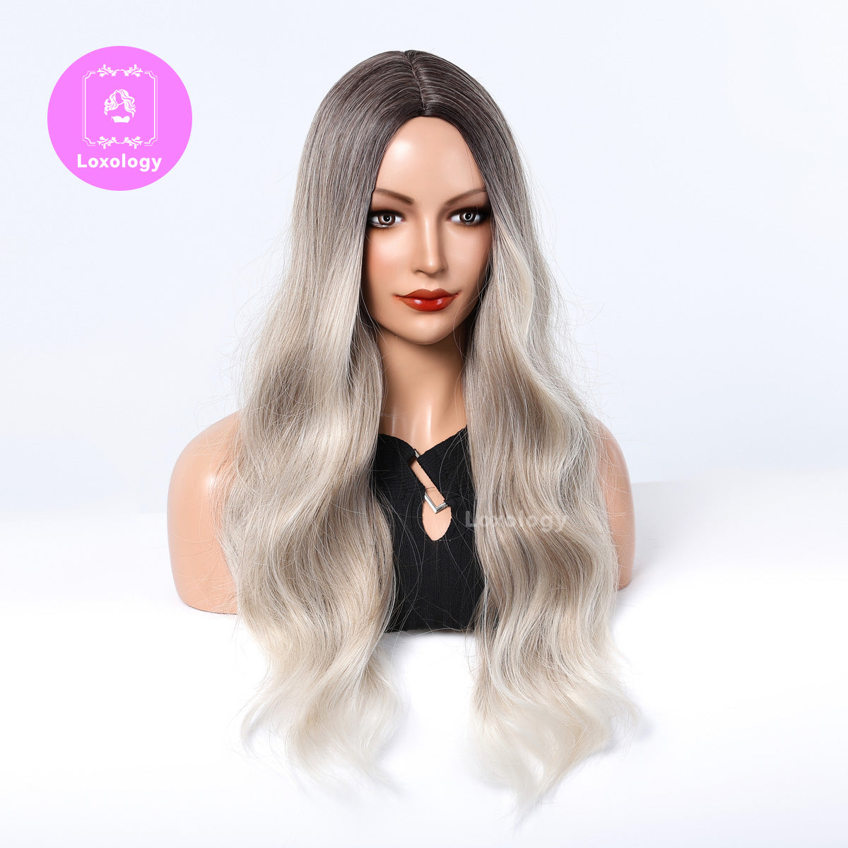 【Aurora】Loxology | 26 inch Long curly wigs champagne blonde wigs with middle bangs