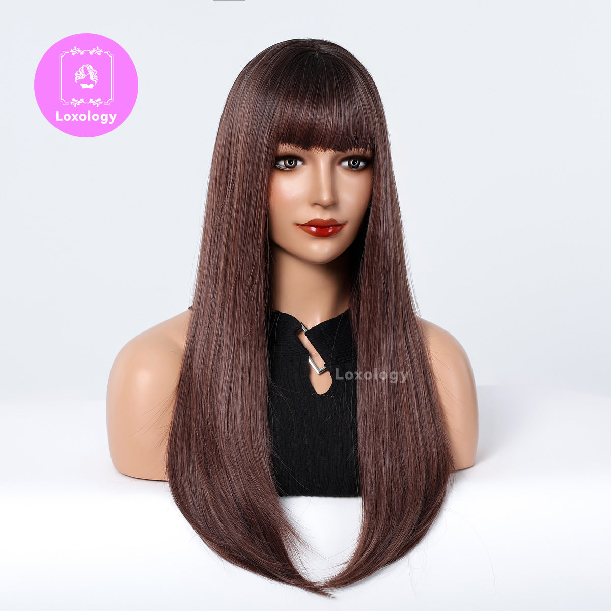 【Isabeau】Loxology | 28 Inch long straight wigs light brown wigs with bangs wigs