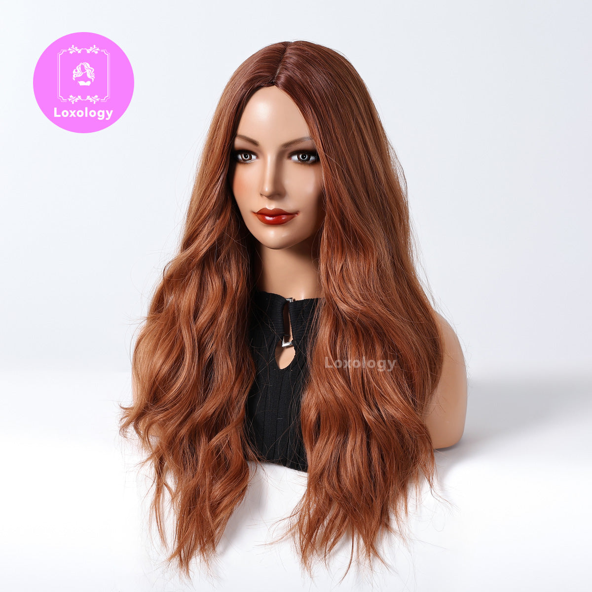 【Fable】Loxology | 26 Inches Long Curly Reddish Brown Wigs Synthetic Wigs Women's Wig