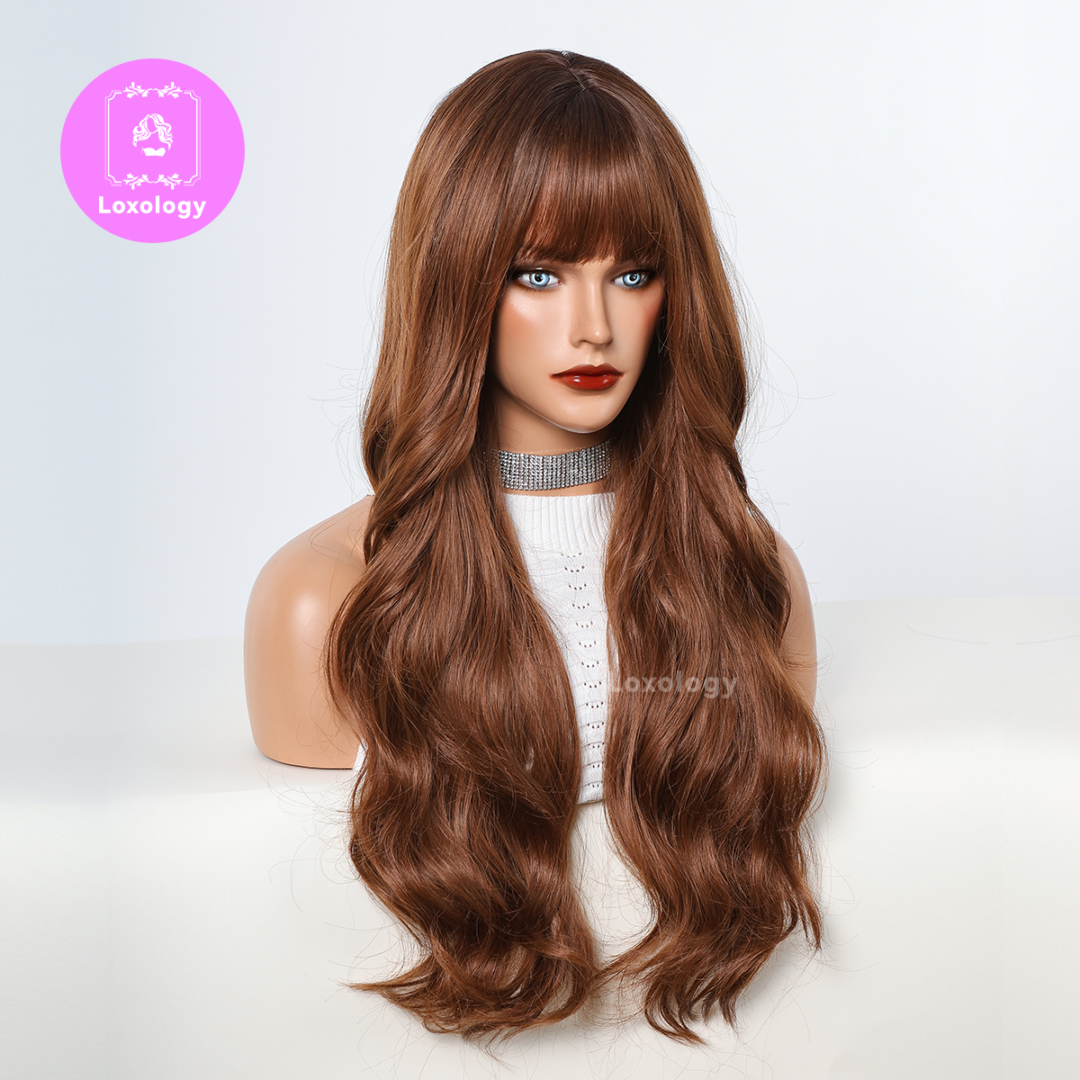 【TAmelia】Loxology | 28 Inch long curly wigs black ombre auburn with bangs wigs