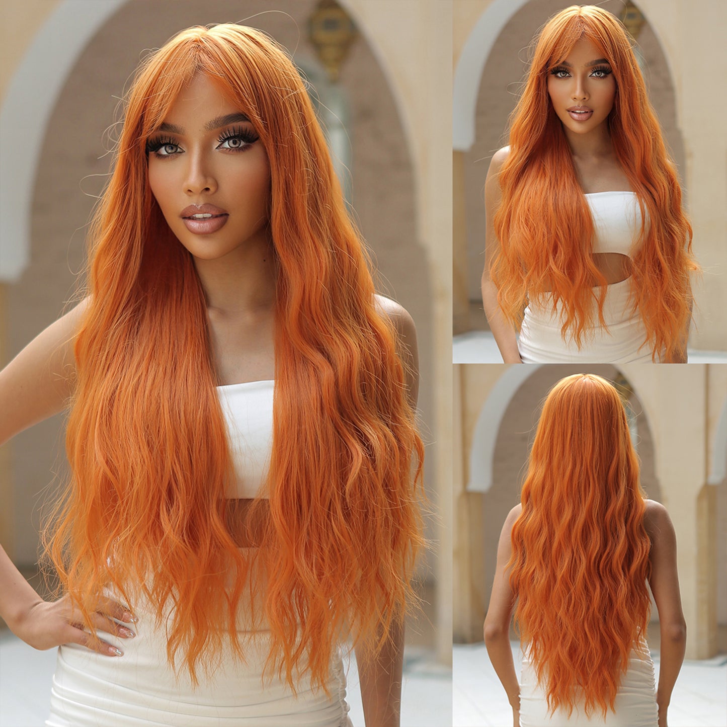 【Katya】Loxology | 26 Inch orange curly wigs with bangs wigs for Women for Daily Life