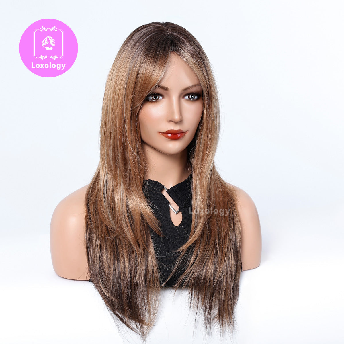 【Clementine】Loxology | 22 Inch Straight Brown Ombre Black Layered Synthetic Wigs