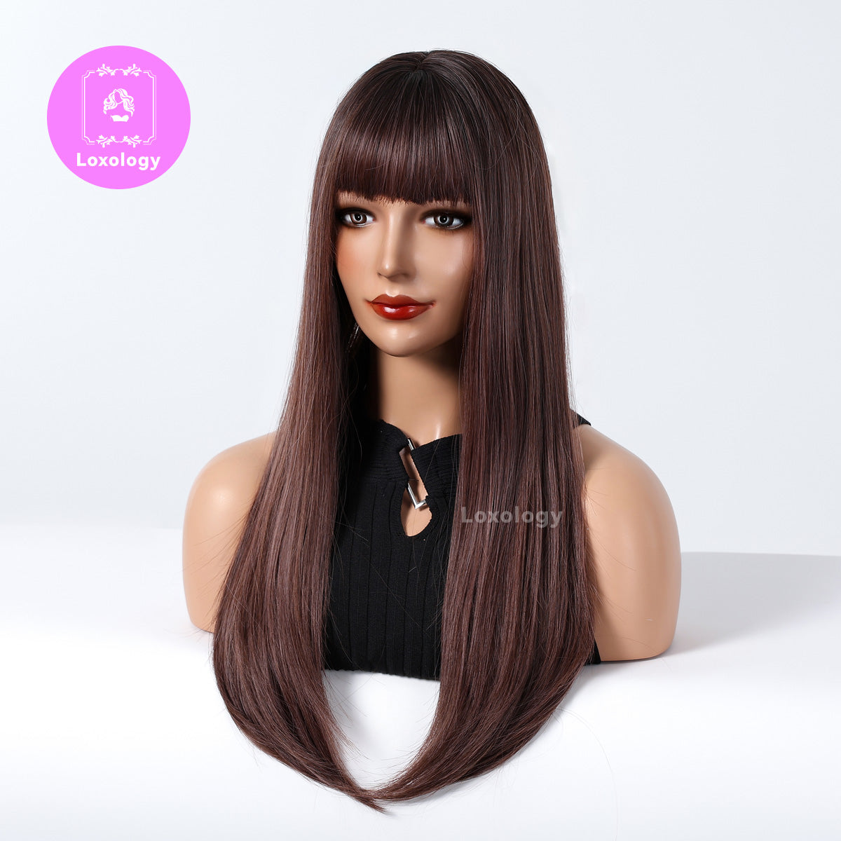 【Isabeau】Loxology | 28 Inch long straight wigs light brown wigs with bangs wigs